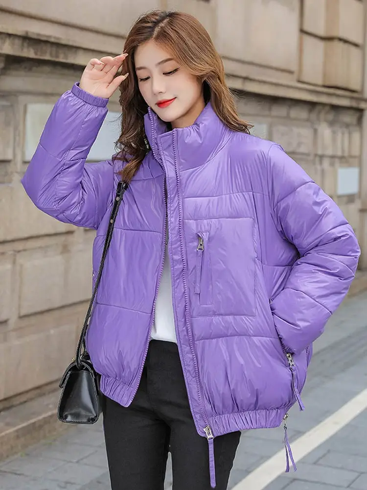 Vielleicht 2022 New Winter Women Short Parkas Jackets Casual Thin Warm Stand Collar Solid Winter Coat Women Clothes Outwear