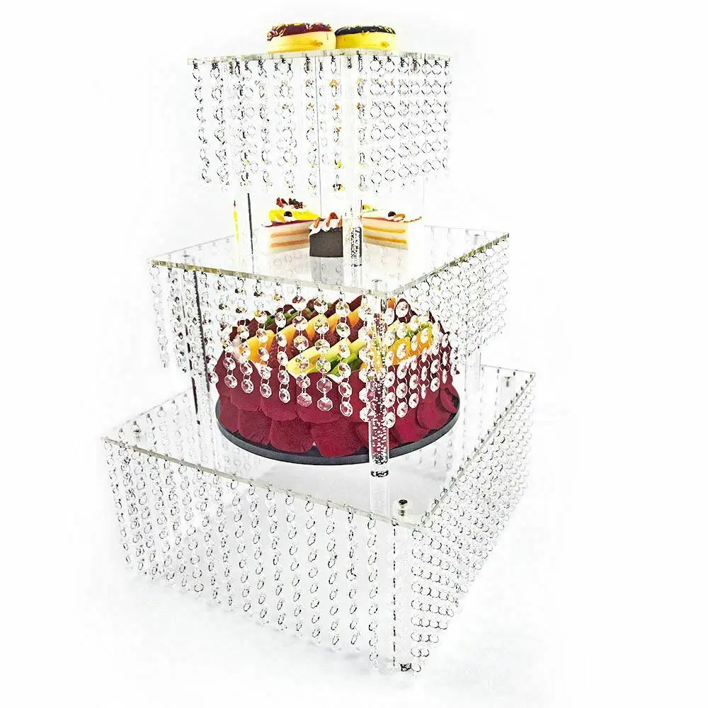 

3 Tiers Crystal Cake Stand Holder 24" Fit Dessert Platter Display Wedding Decor