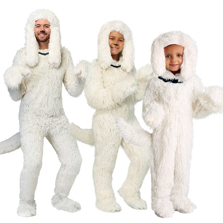 Christmas White Collie Poodle Dog Animal Cosplay Costume Fursuit Fancy Dress Adult Kids Halloween Parade Suit