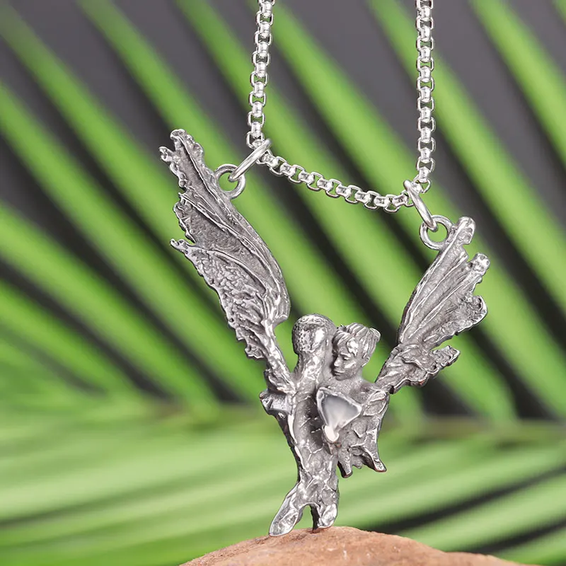 

New Stainless Steel Couple Necklace Fashion Romantic Men and Women Personality Eternal Love Angel Wings Pendant Jewelry Gift