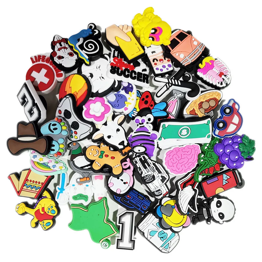 

Shoe Charms Wholesale Decorations for Crocs Accessories 100 Pack Random Pins Boys Girls Kids Women Xmas Gifts Party Favors