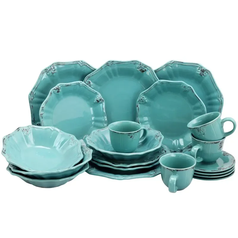 

Elegant 20-Piece Turquoise De Lys Dinnerware Set - Perfect for Everyday and Special Occasions