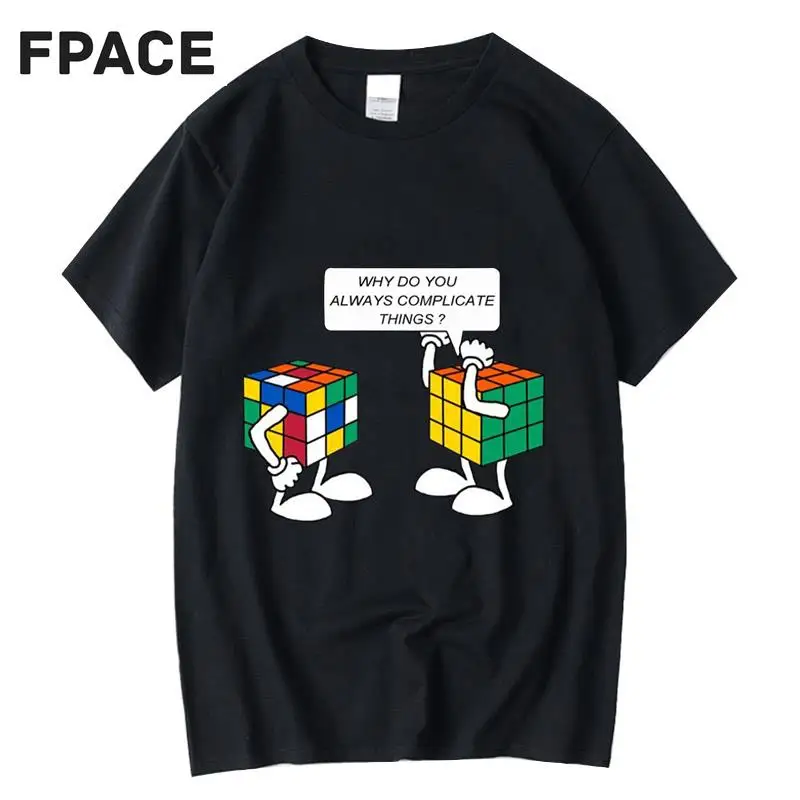

FPACE Men's T-shirt High Quality 100%cotton Interesting Rubik's Cube printing Summer casual cool loose o-neck t-shirt male tops