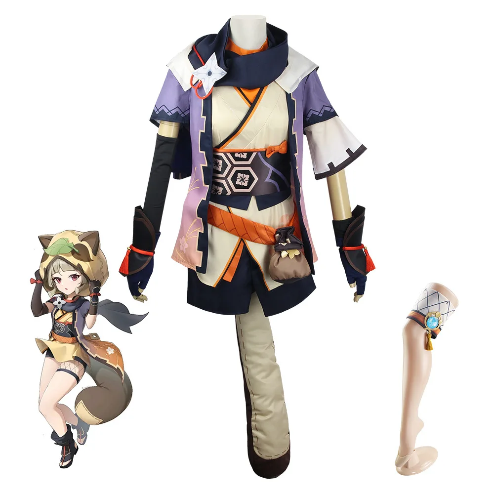 

Костюм для косплея Sayu Game Genshin Impact из аниме Женская одежда с капюшоном платье лолиты парик на Хэллоуин туфли хвост Полный комплект