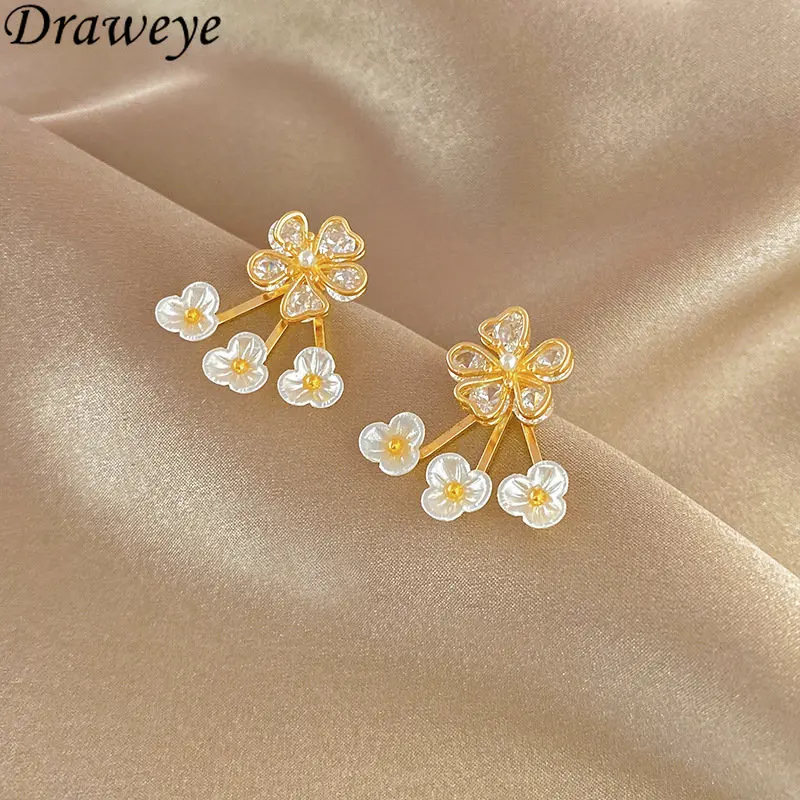 

Draweye корейские модные ювелирные изделия для женщин простой дизайн цветы элегантные Ins милые серьги-гвоздики циркониевые Винтажные серьги