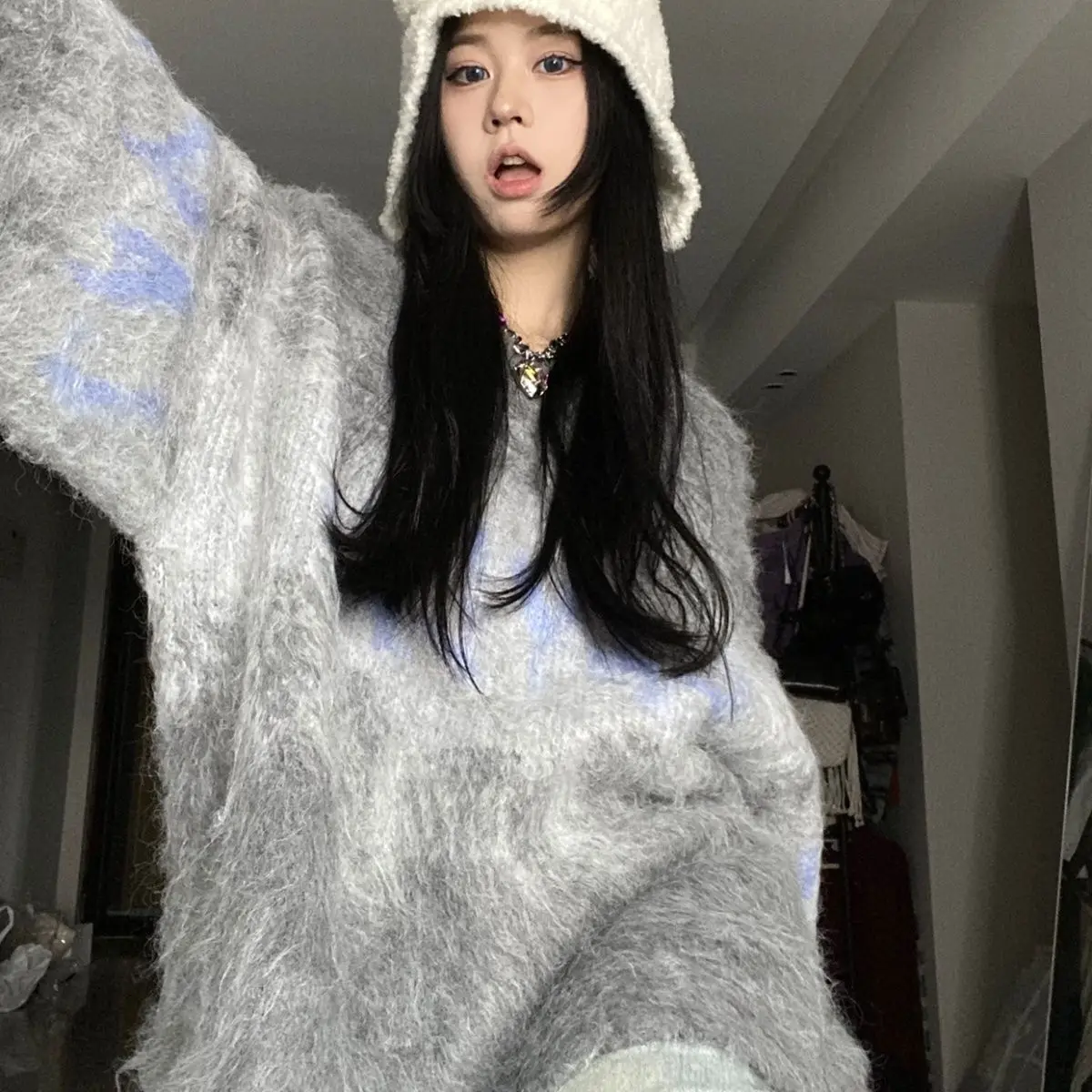 Женский свитер корейская мода Осень-зима 2024 Новые вязаные топы одежда Y2k осенняя