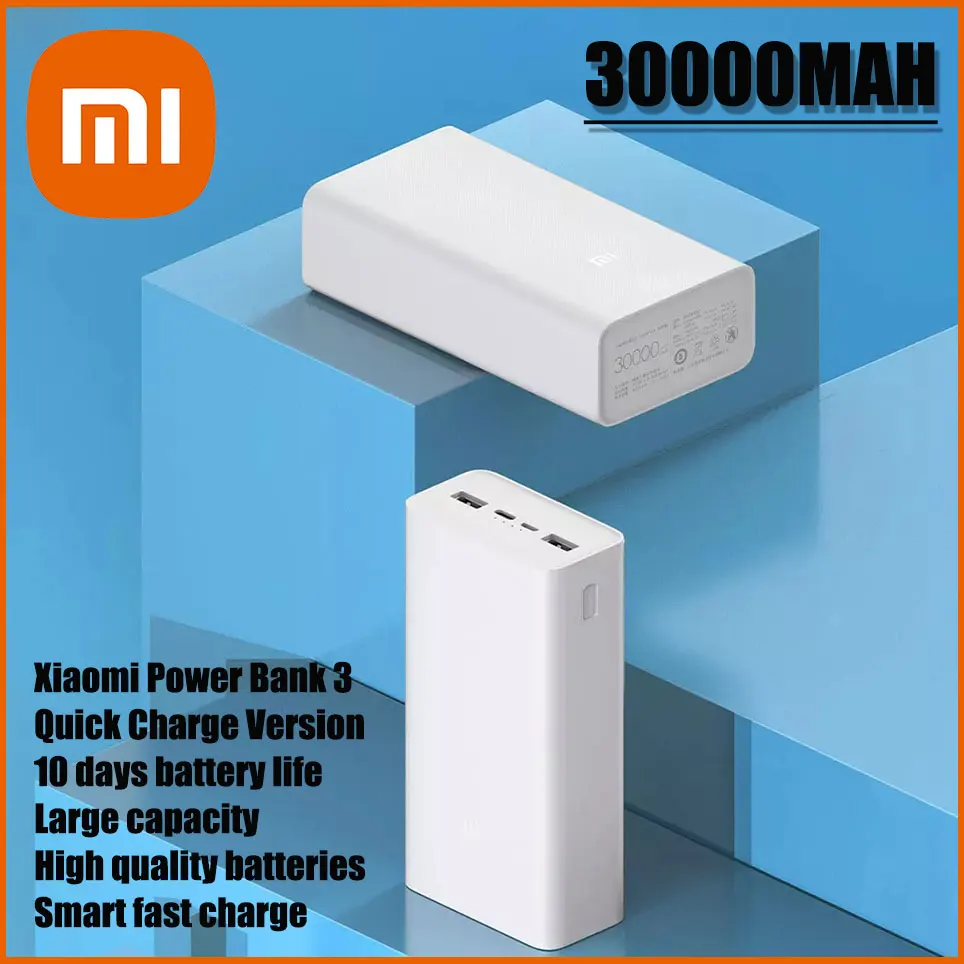 

Портативный внешний аккумулятор Xiaomi Power Bank 3, 30000 мАч, 18 Вт, быстрая зарядка, USB Тип C, 30000 мАч, внешний аккумулятор, портативное зарядное устройс...