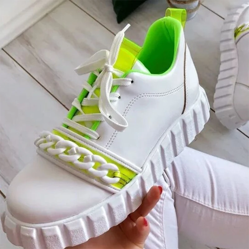 

Women Autumn Mixed Colors Sneakers Ladies Vulcanized Chain Platform White Shoes Female Casual Safety Shoes Plus Size 43