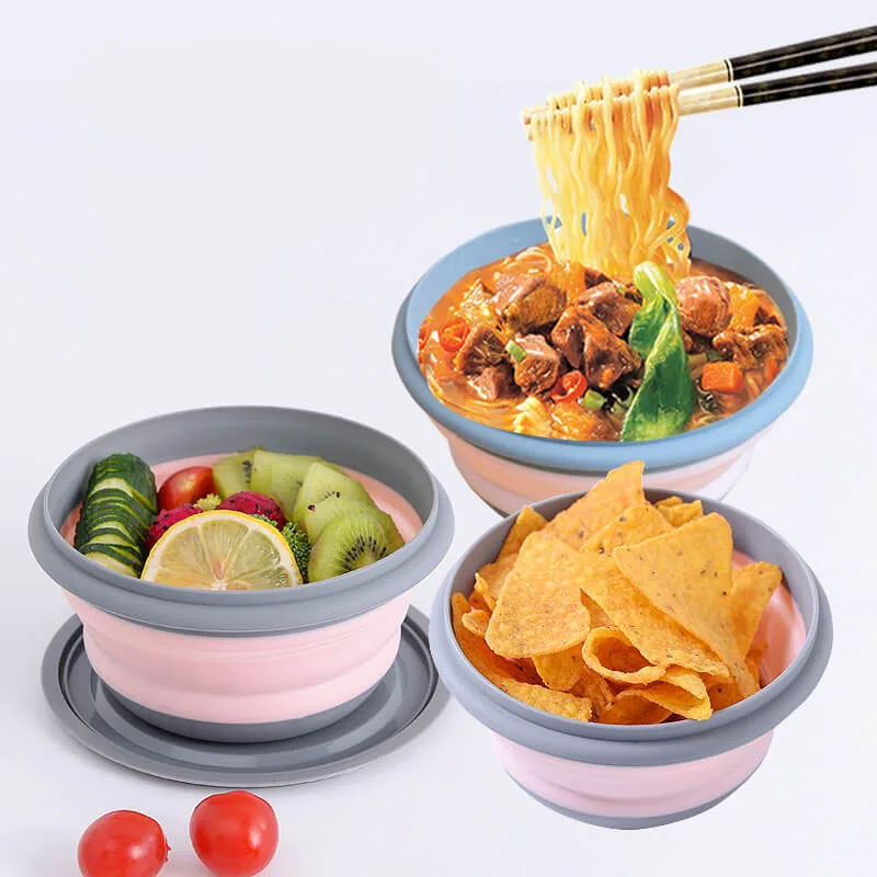 

3Pcs/set Silicone Folding Lunch Box with Lid Portable Picnic Camping Bowl Set Kitchen Tableware Kit Foldable Fruit Salad Bowl