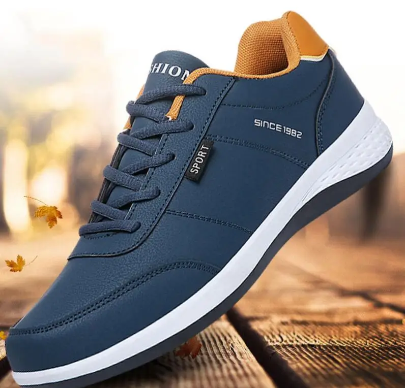 

Autumn 2022 New Sneakers Men PU Leather Casual Shoes Comfortable Hard-wearing Hiking Footwear Male Running Shoes Tenis Masculino