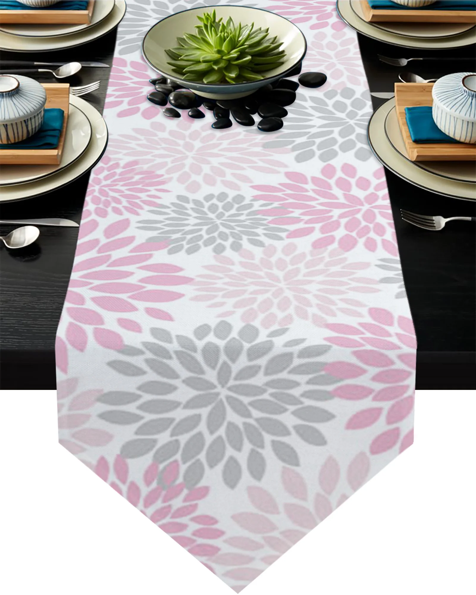 

Light Pink Gray White Dahlia Texture Coffee Table Decor Tablecloth Wedding Decoration Dinning Table Decoration Table Runner