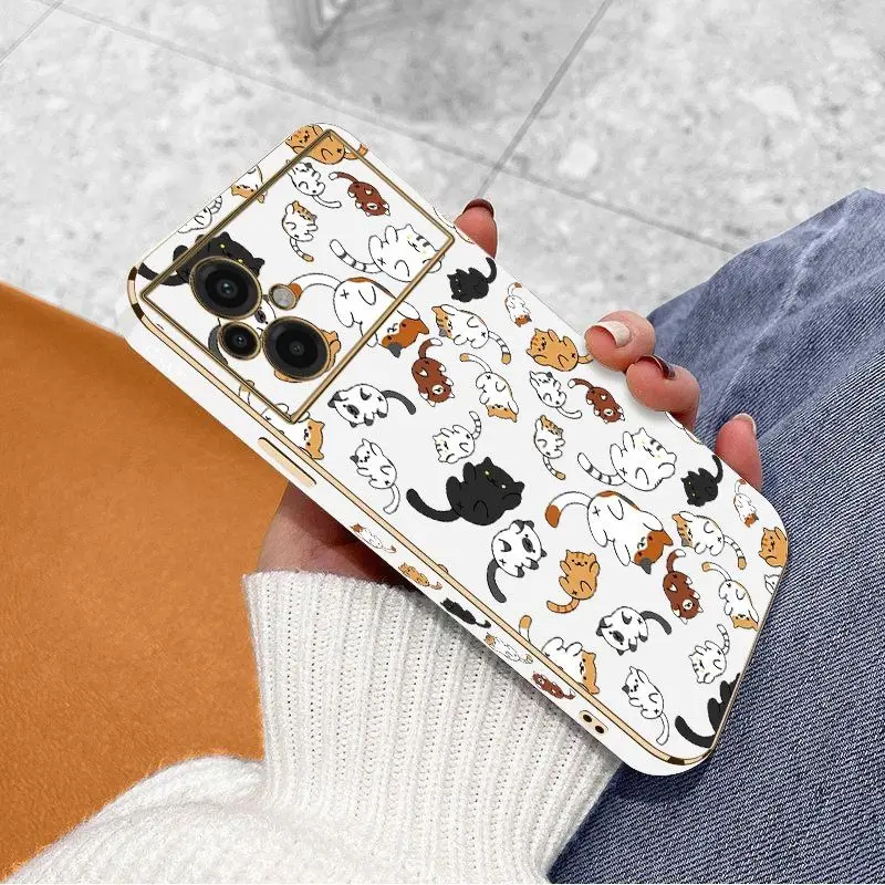 Cat Rolling Luxury Plating Phone Case For Xiaomi Poco M5 F4 F4 GT X4 X4 GT M4 Pro F3 X3 M3 X3 NFC X2 X3 Pro C40 Cover