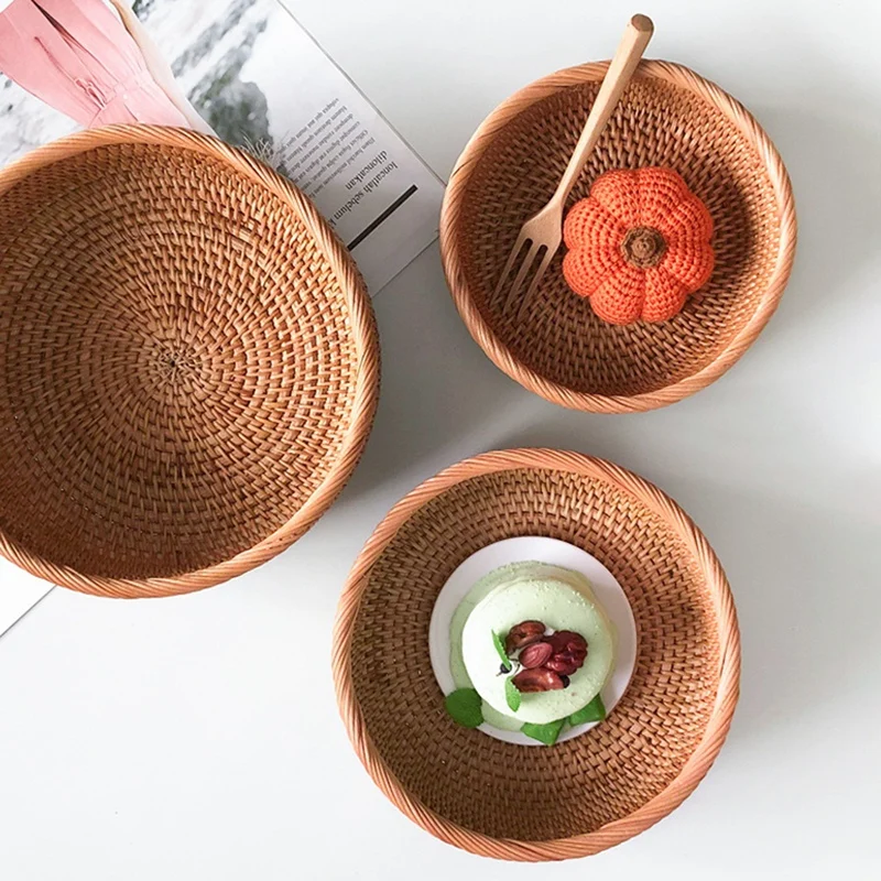 

Bread Serving Basket 3 Size Wicker Fruit Basket Rattan Storage Basket Handmade Basket Decorative Kitchen Storage Basket