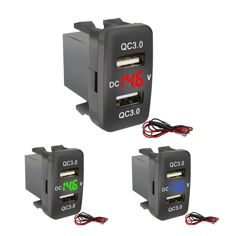 

Car Dual USB3.0 Fast Charge With Display Voltmeter Black Voltage Car Charger For Toyota