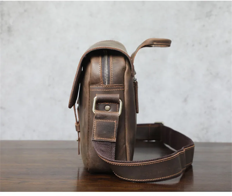 Casual natural organizer genuine leather men's messenger bag retro outdoor work travel crazy horse cowhide shoulder bag satchel
