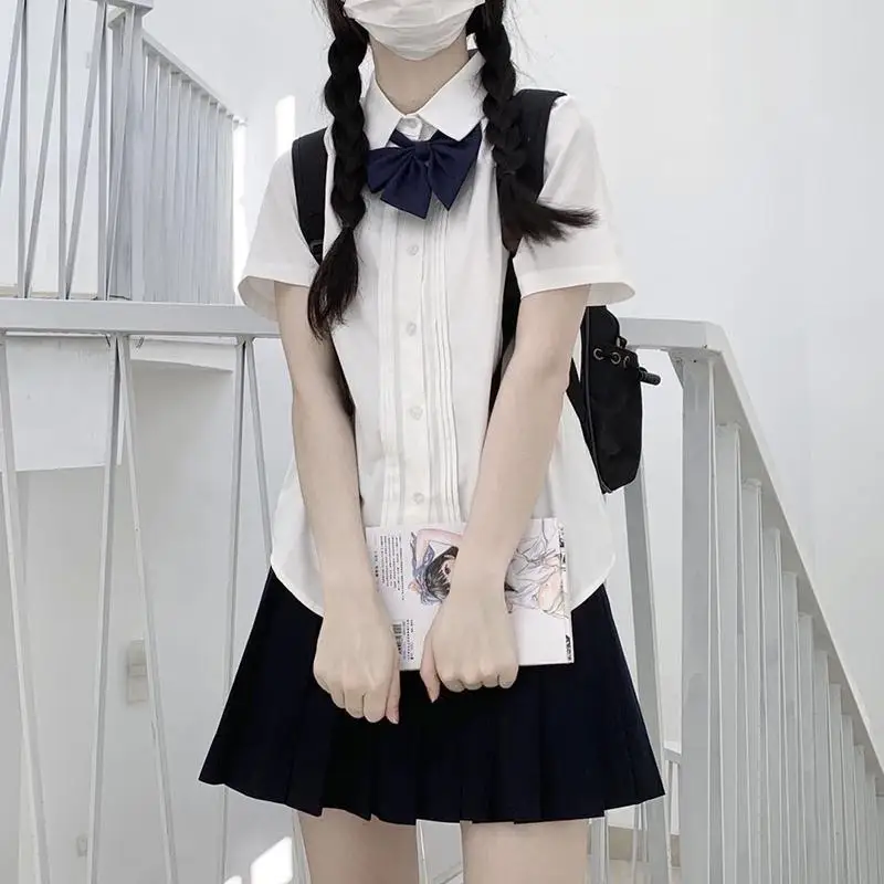 

Japanese Jk Uniform Short-sleeved Shirt Female College Style Basic Accordion Pleated Shirt Student Top Cosplay Dress Up Costume