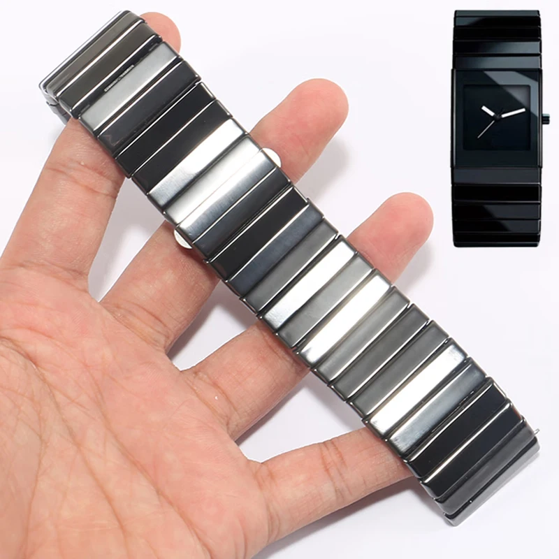 Фото Керамический ремешок для часов, сменный ремешок серии Rado DIAMASTER, черная цепочка для часов, мужские 27 мм 35 мм, складная пряжка, ремешки для часов №1