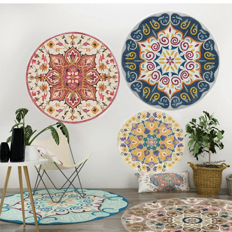 

Retro Bohemian Round Carpets Living Room Decoration Sofa Coffee Table Mat Room Decoration Teenager Rugs Home Bedroom Decor Mats
