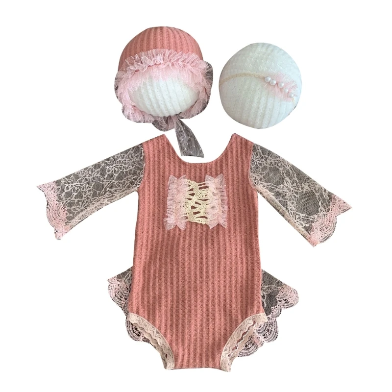 

Newborn Photo Props Costume Headdress & Lacy Romper Set 0-1M Baby Photo Clothes