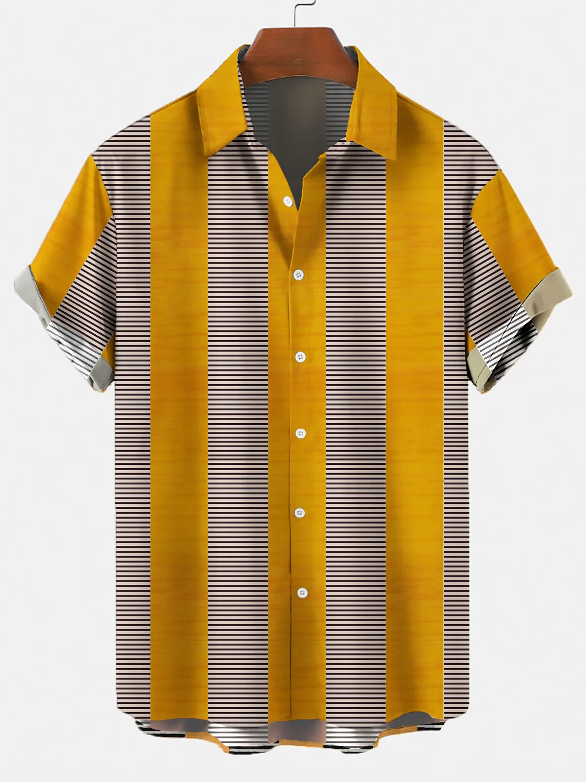 

2021 Winter New Yellow Striped 3D Digital Printing Trend Loose Short-sleeved Shirt Men's Top