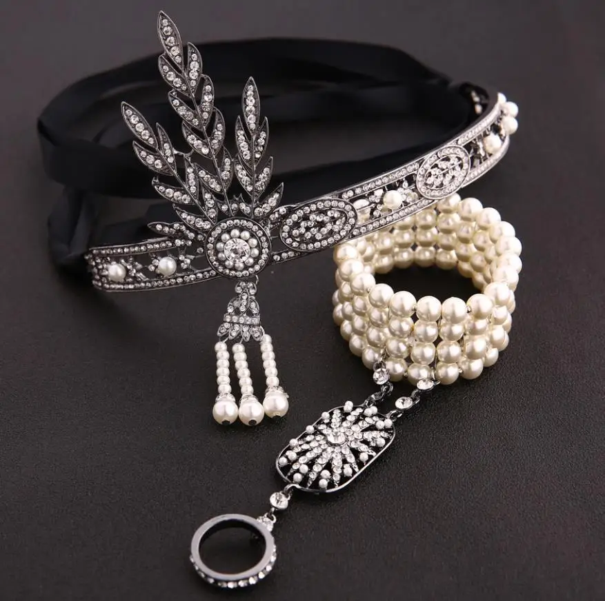 

Vintage Pearl Bracelet Connected Finger Ring Chain For Women Charms Lady Trendy Chain Wristband Jewelry