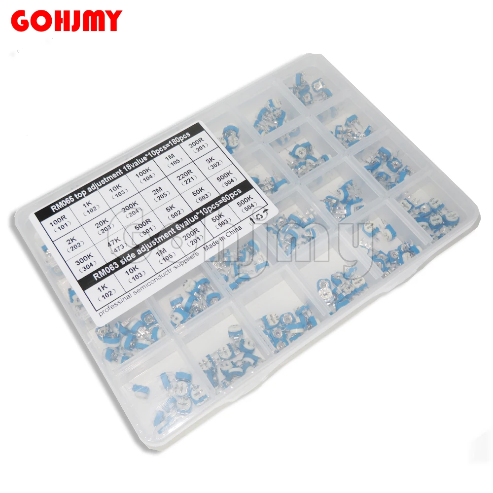 

240PCS RM065 100R - 2M 24Values*10PCS RM063 Carbon Film Horizontal Trimpot Potentiometer Assortment Kit Variable Resistor NEW