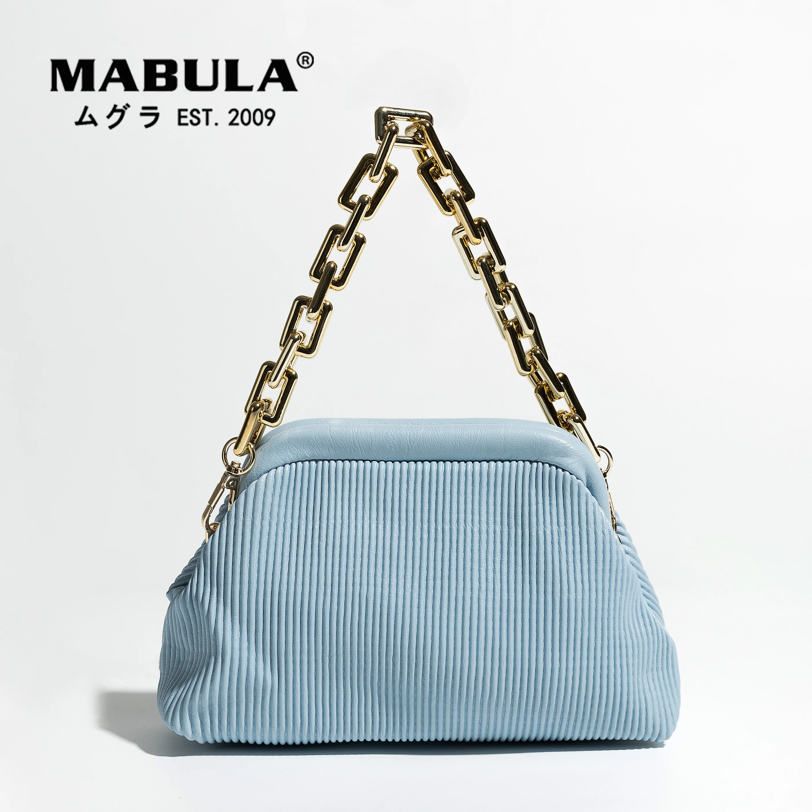 

MABULA Big Chain Luxury Women Clutch Purse Small Pleated Design Pu Leather Crossbody Bag 2022 Trend Female Top Handle Handbag