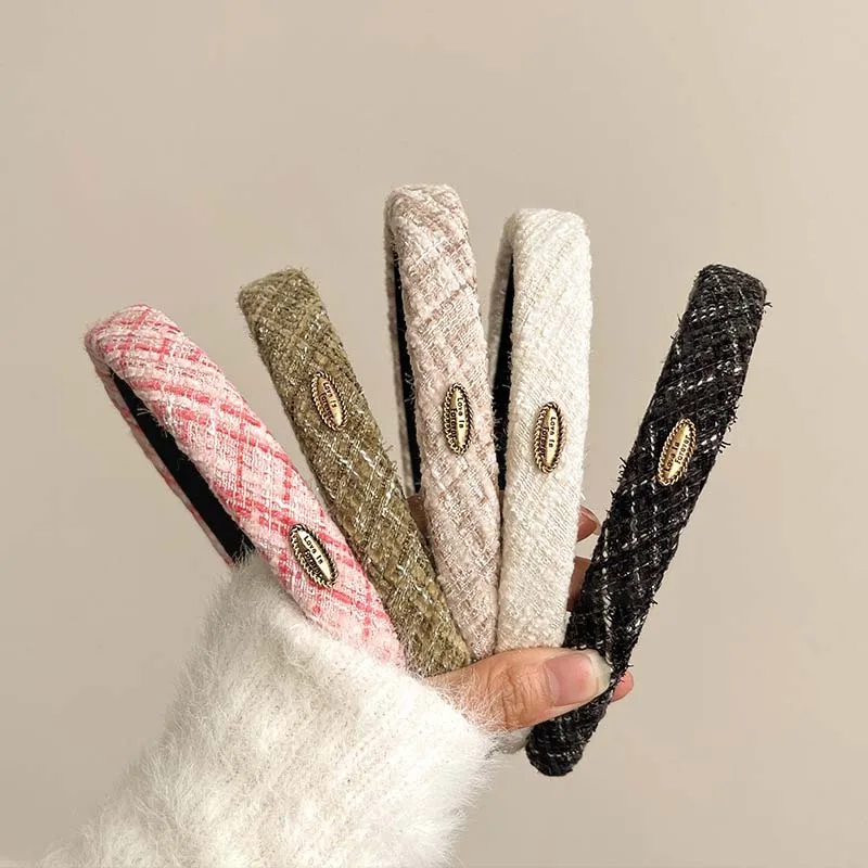 

Элегантные твидовые повязки на голову для девушек, семейные французские широкие повязки на голову, модная тиара, аксессуары для волос