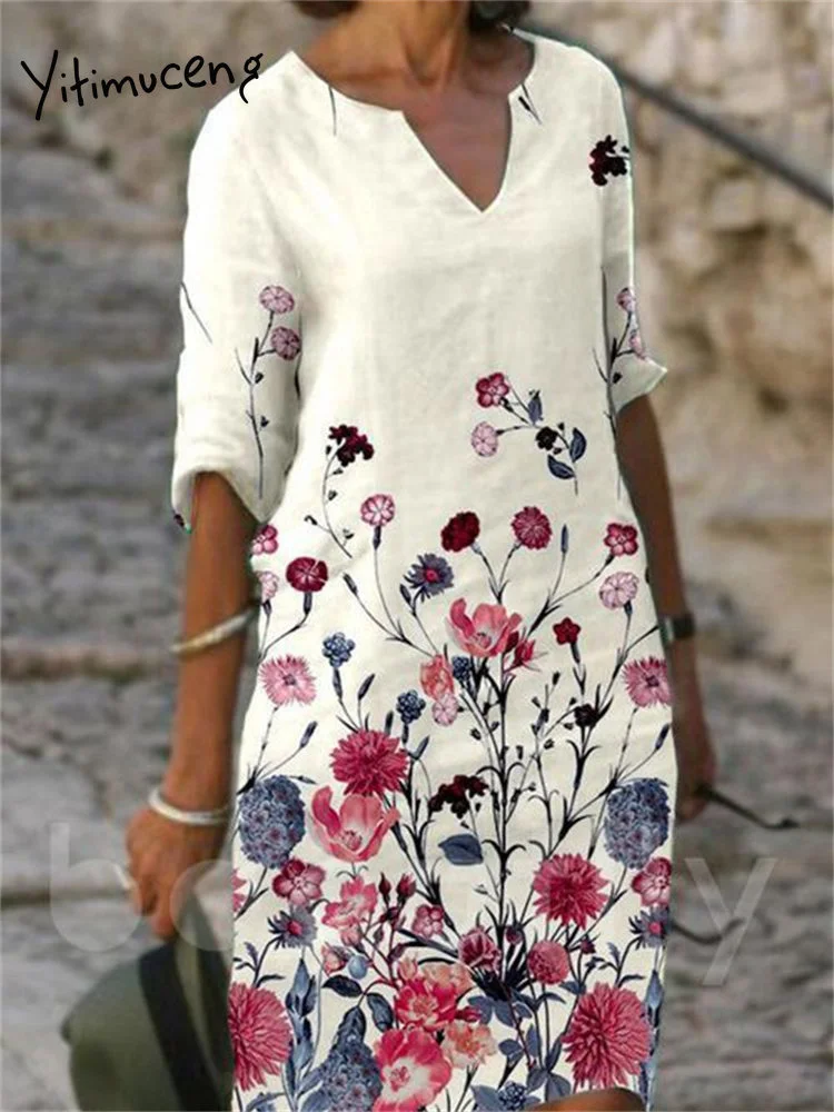 

Babyoung Print Summer Dress for Women v Neck Half Sleeve Vintage Casual Dresses 2023 New Fashion Floral Print Elegant Dress
