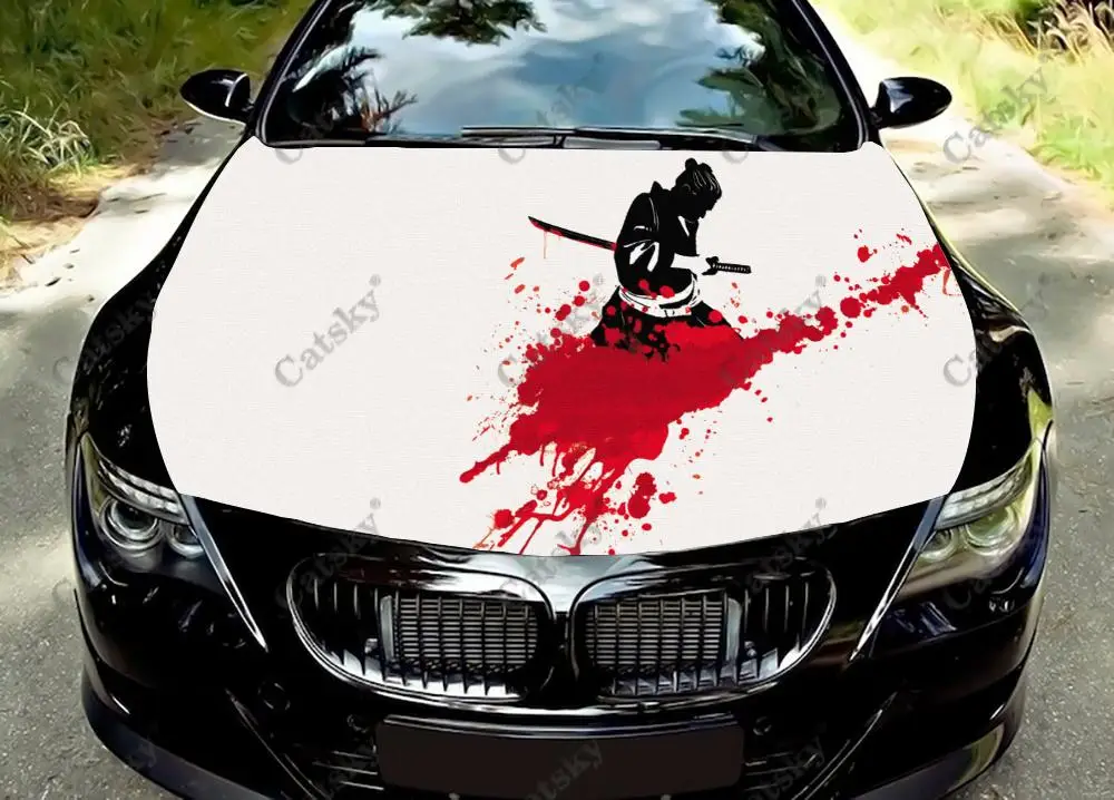 Японские виниловые Стикеры для капота автомобиля с принтом крови самурая пленка