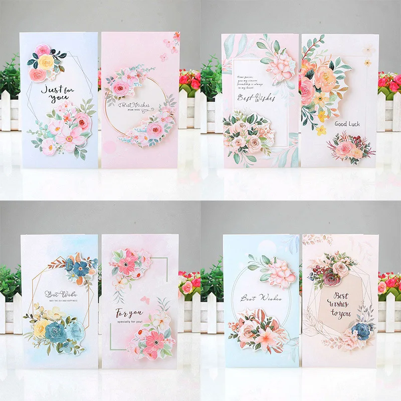 

8pcs/set Greeting Card for Thank You Cards Flower Paper Mother's Teacher's Valentine's Birthday Day Gift Card with Envelope