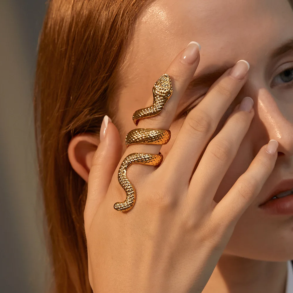 

Men's Snake Print Ring кольца Punk Style Rings for Women Metal Animal Retro Exaggerated Snake Ring Anillos Mujer Party Jewelry
