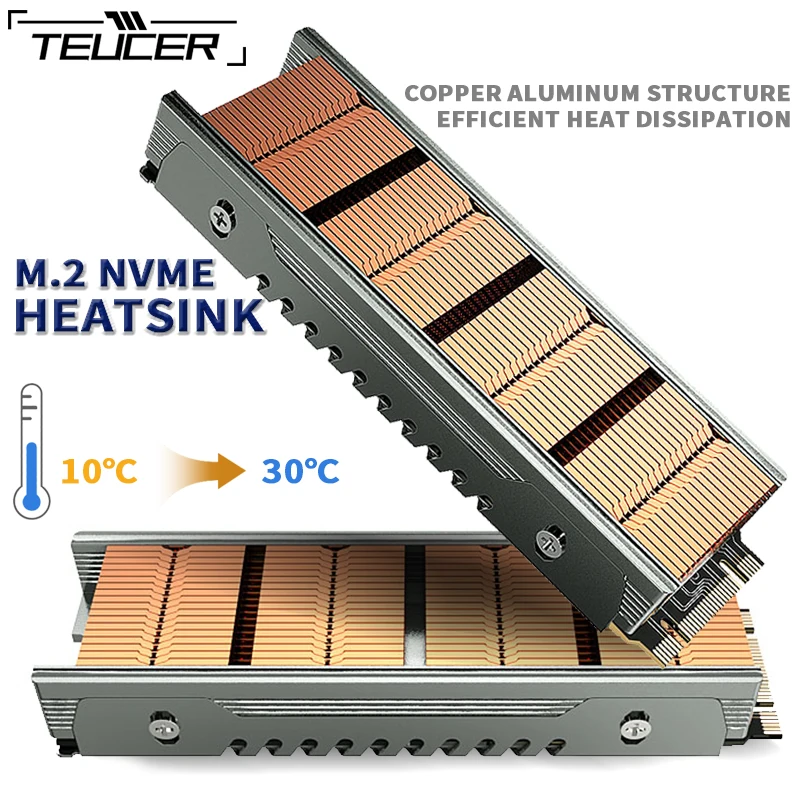 

TEUCER M.2 2280 SSD полностью медный радиатор NVME радиатор медный алюминиевый сплав PC эффективный радиатор с 8 Вт/мК термоподушкой