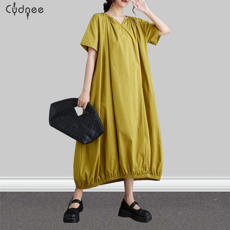 Платье женское длинное с коротким рукавом и V-образным вырезом