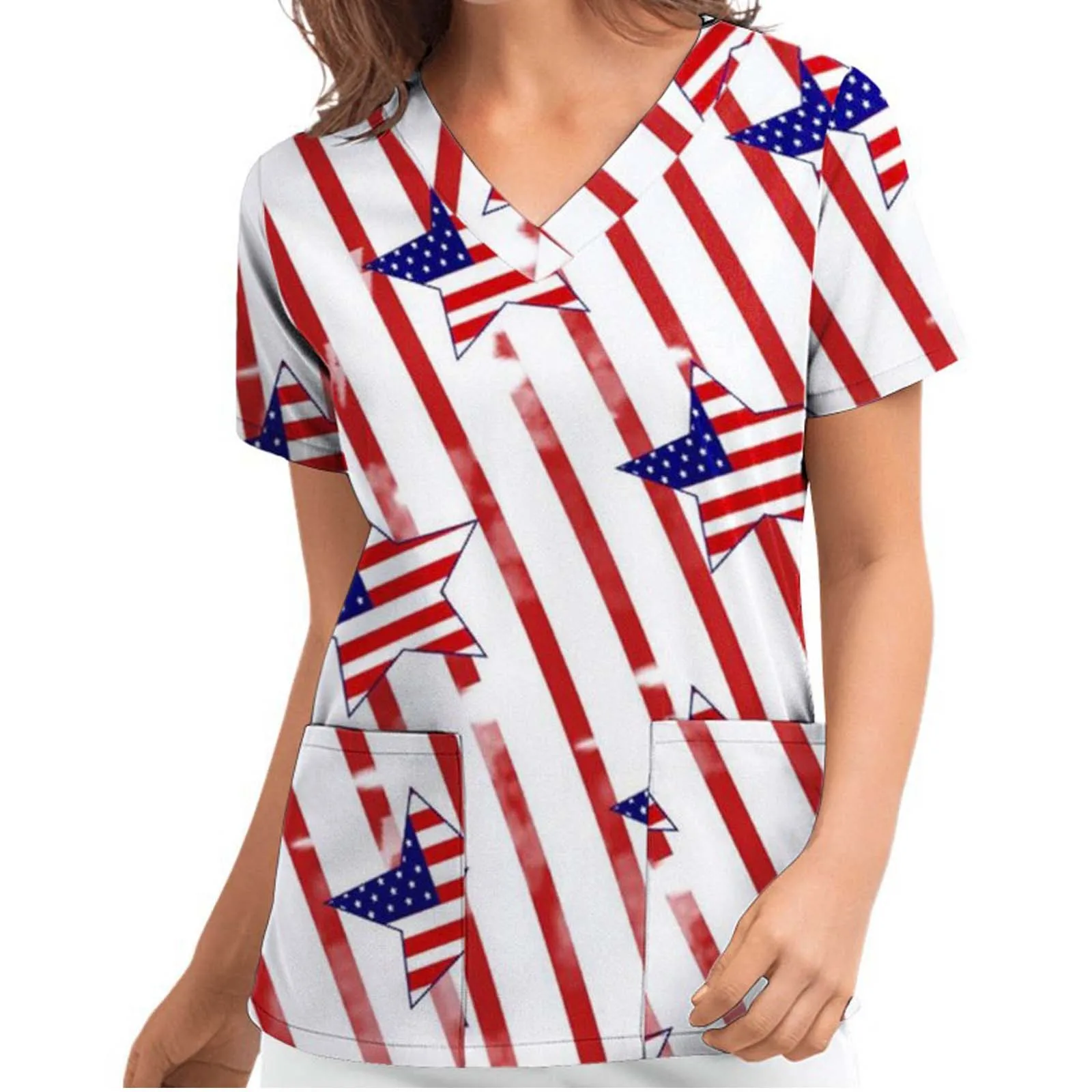 

Женская футболка с v-образным вырезом и коротким рукавом, с принтом, с карманом, футболка, большая футболка для женщин, Спортивная футболка для женщин