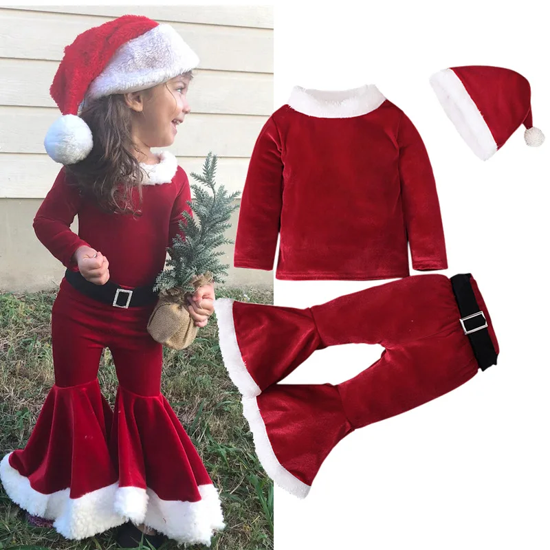 Купи Winter Fleece Tops+Pants+Hats Baby Boys Girls Clothes Costume Xmas Kids Christmas Santa Claus Outfit Newborn Clothing Sets за 1,070 рублей в магазине AliExpress