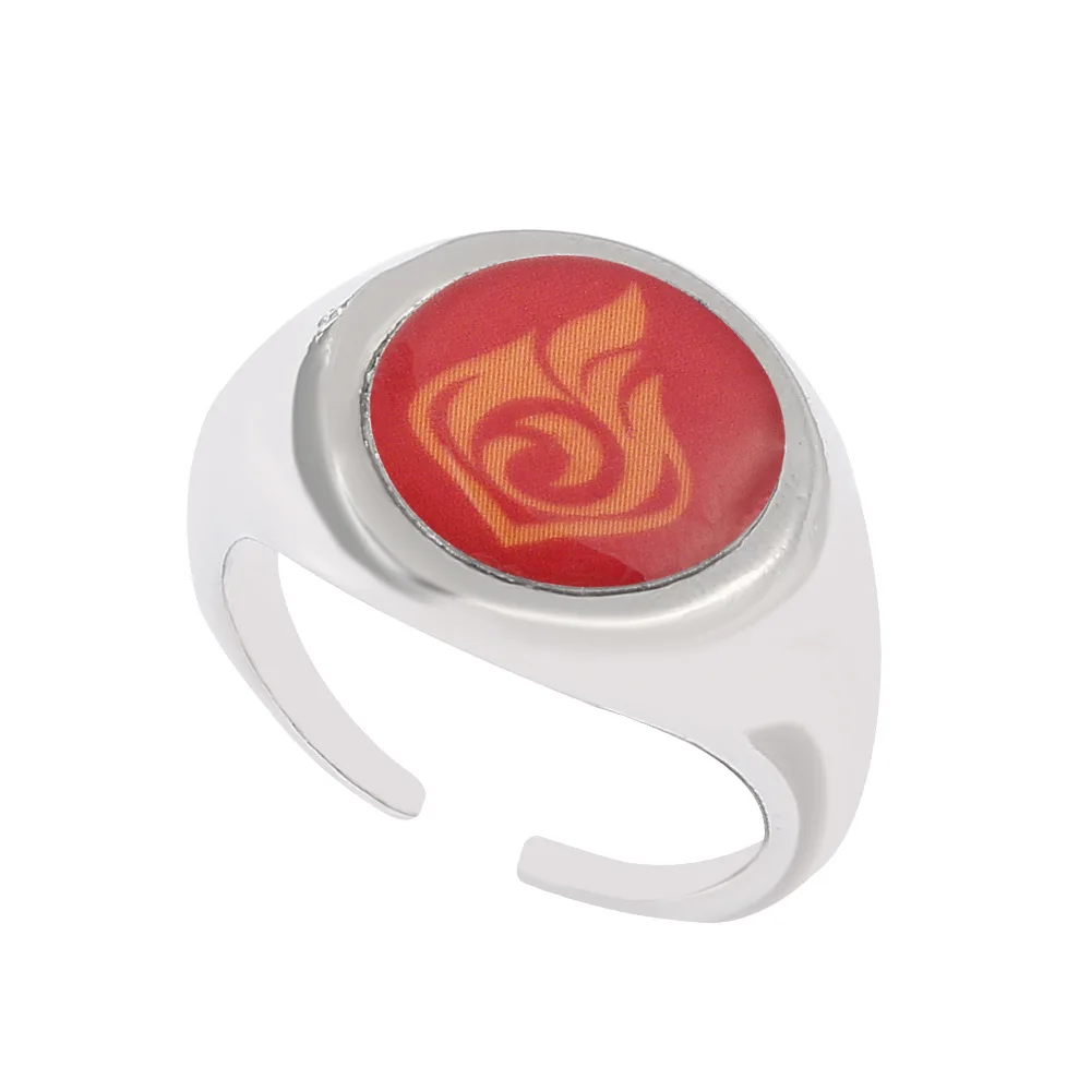

Anime Genshin Impact Adjustable Ring Eye of God 7 Element Fire Water Wind Thunder Grass Ice Rock Cosplay Ring for Women Man Gift