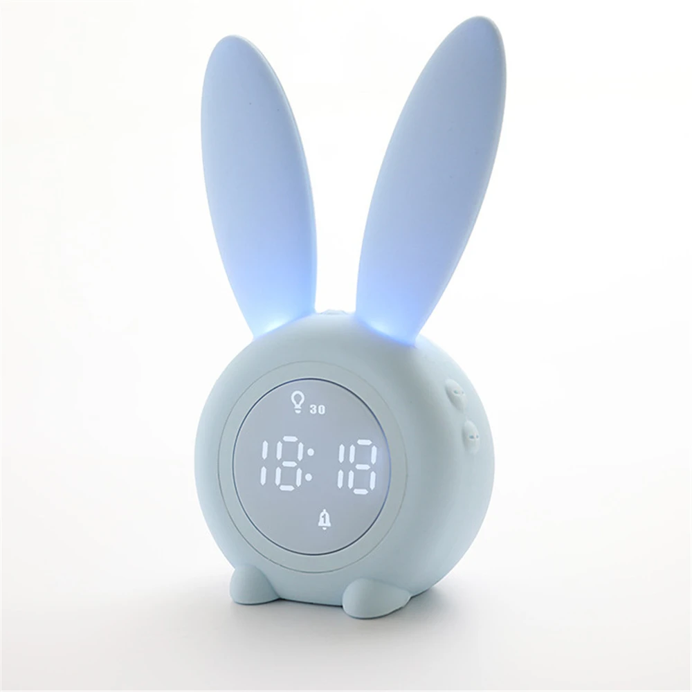Kids Alarm Clock Cute Rabbit Digital Sound Control for Children Night Light Bedside Sleep Music Snooze Gi