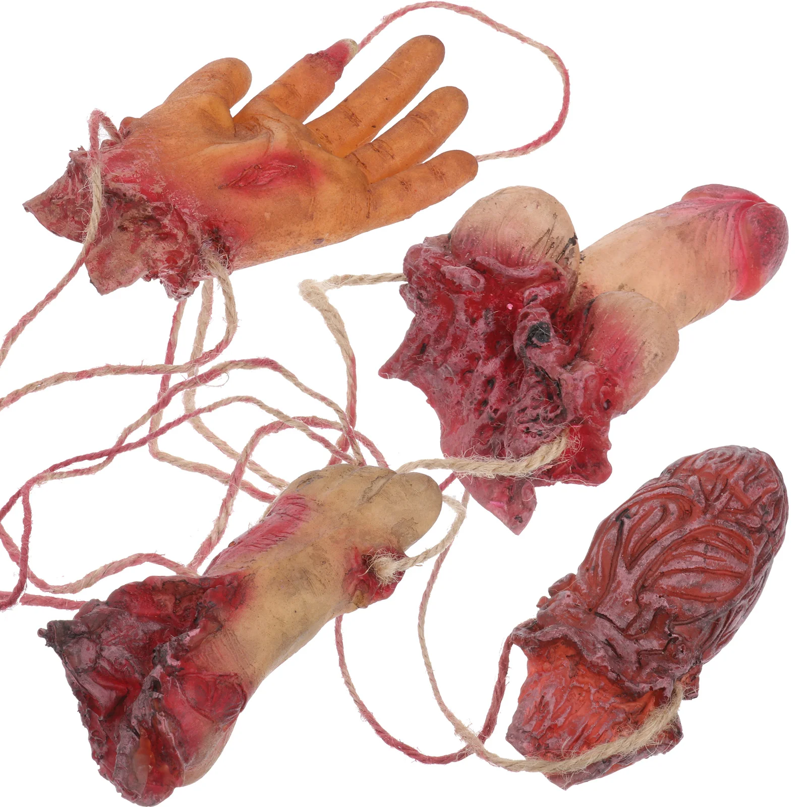 

4 Pcs Broken Hands Feet Hanging Chain Halloween Decorations Haunted House Scene Emulsion Bar Pendant Party Scary