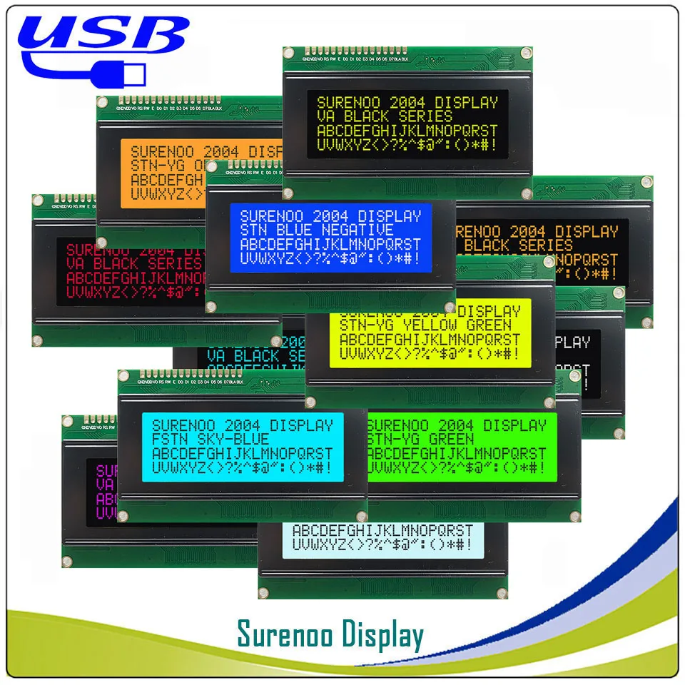 ЖК-дисплей Surenoo 2USB USB 204 20X4 2004 символьный ЖК-модуль, панель экрана, подходящий ЖК-дисплей Smartie & AIDA64 для самостоятельного ПК