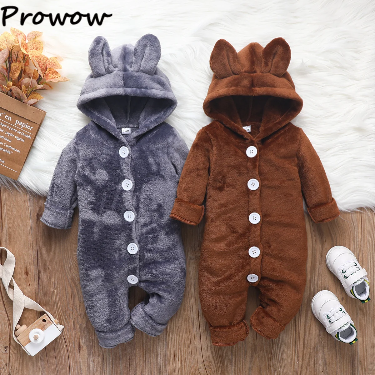 

Детское зимнее боди на молнии с капюшоном и кроличьими ушками