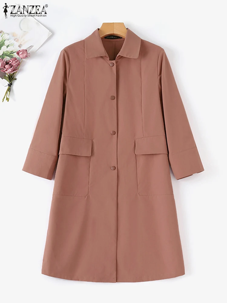 Женская длинная куртка ZANZEA с отложным воротником и рукавом 3/4