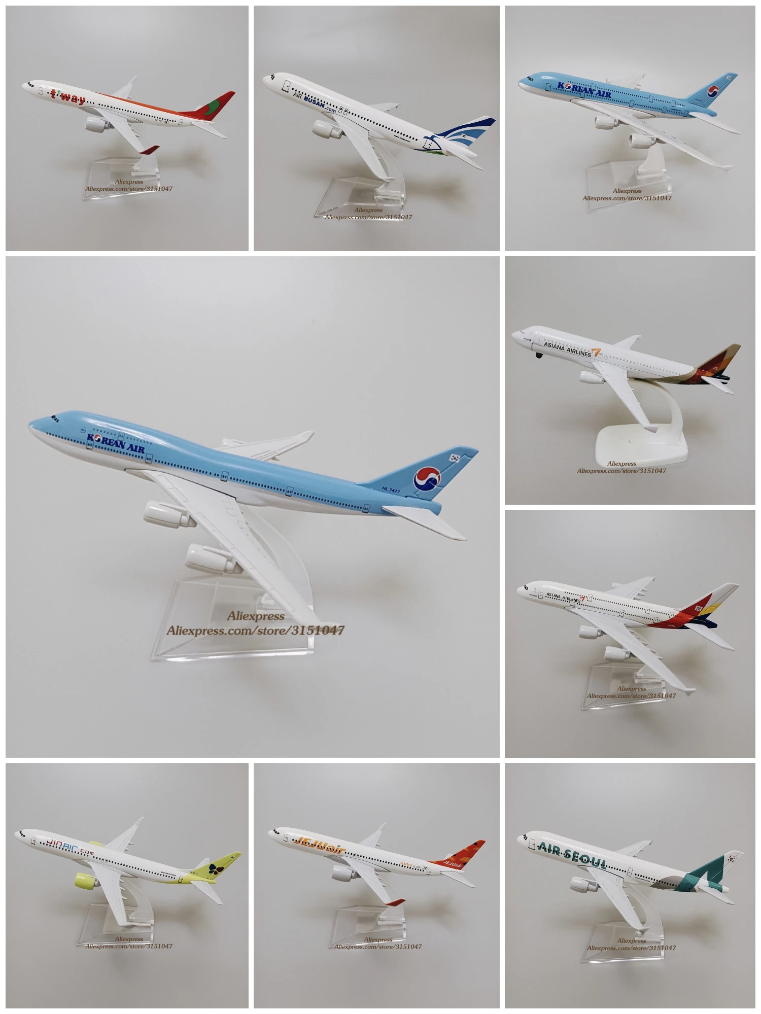 16 см корейский Боинг B747 аэробус A380 JEJU JIN TWAY B737 Сеул Пусан асана A320 модель литая