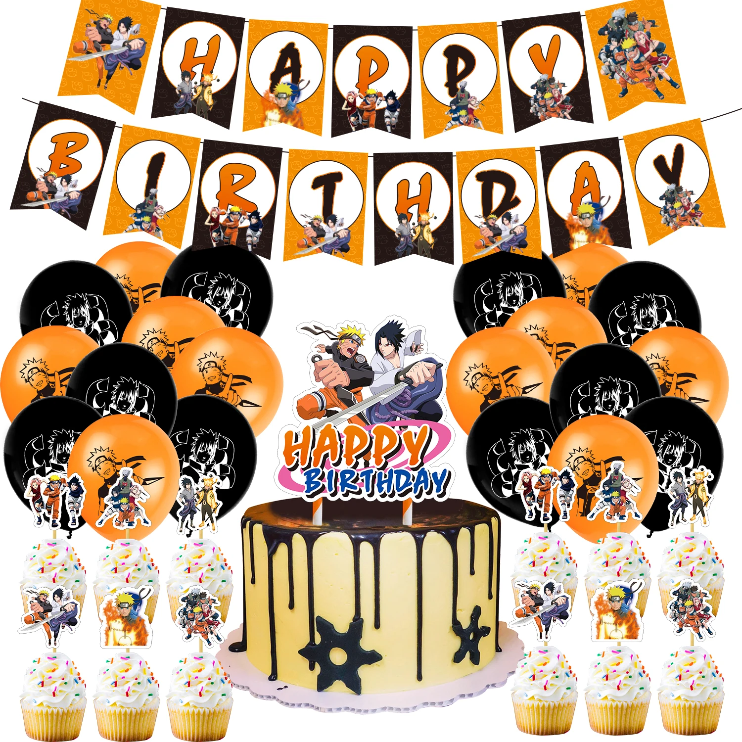 

Anime Theme Birthday Party Decor Ninja Paper Banner Cake Topper Yellow Latex Balloons Cool Birthday Supplies For Adult Kids
