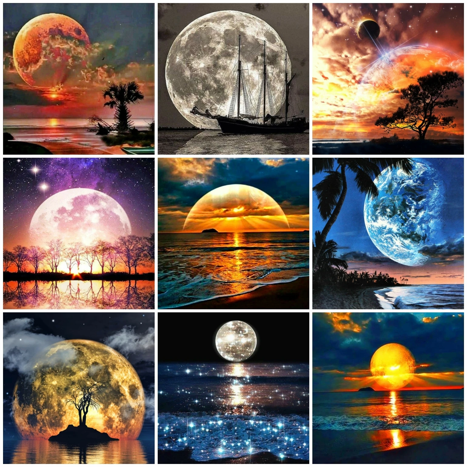 

5D алмазная живопись «сделай сам», закат, морской пейзаж, луна, вышивка, Набор для вышивки крестиком, Ручная инкрустация, подарки, домашнее на...