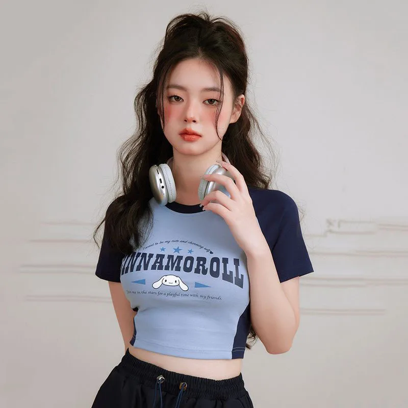 

Кавайный Sanrio Cinnamoroll мотоциклист Дырокол мультфильм девушка Свободный Топ ветрозащитный летний утечки Сжимаемый наряд контрастный подарок ...