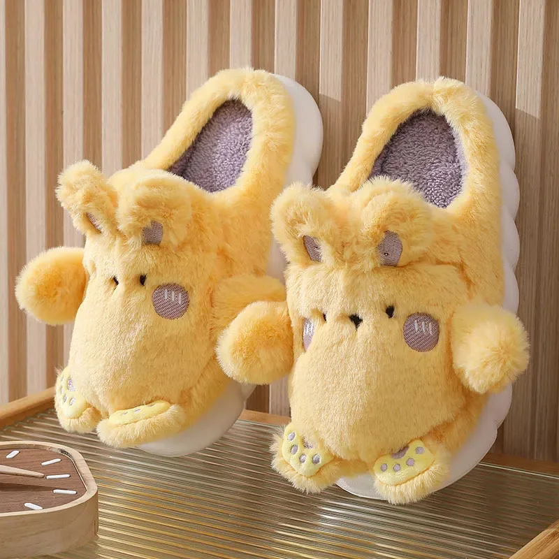 2022 Autumn And Winter New Cartoon Cotton Slippers Thick Bottom Home Indoor Couple Fur Slippers Confinement Shoes Non-Slip Warm