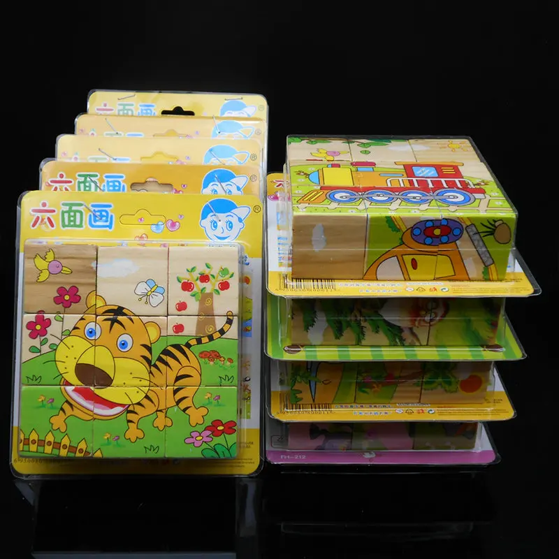 

Free Shipping Wooden Dimensional Jigsaw 9 Pieces Cartoon Animal Models Building Kids 3D Puzzles Children Educational Toys Gift
