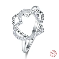 nuncad 925 silver jewelry zircon twist rope double heart ring for women wedding ring crystal rings free shipping
