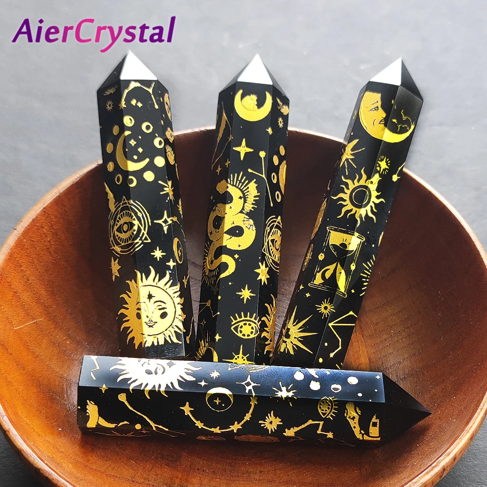 

Natural Obsidian Column Crystal Hexagonal Stone Obelisk Crystals Point Wand Stone Crafts Room Decor Party Dragonshard Gift 1pc